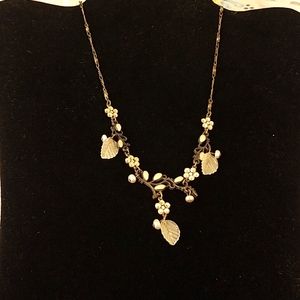 Vintage Anne Koplik Designs Antique Bronze, Crystal, Swirly Floral Necklace